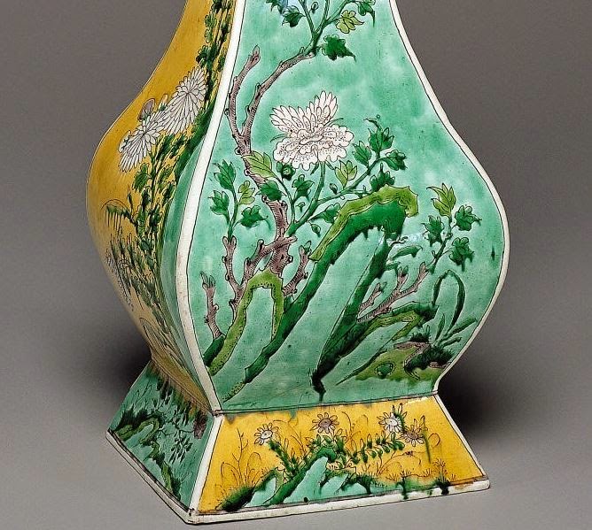 <img src="Kangxi Fang Hu Porcelain Vase .jpg" alt=" Detail of Famille Jaune on Biscuit">