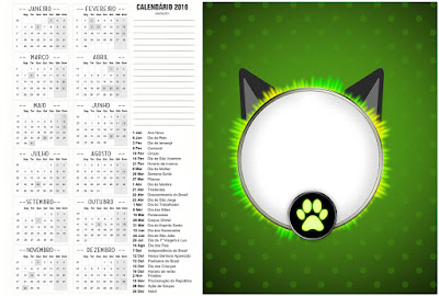 Cat Noir: Imprimibles Gratis para Fiestas. Calendario 2016 para imprimir gratis de Cat Noir.