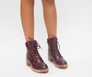 Botine casual dama grena/negre cu talpa groasa de iarna de calitate Botine casual dama grena/negre cu talpa groasa de iarna de calitate