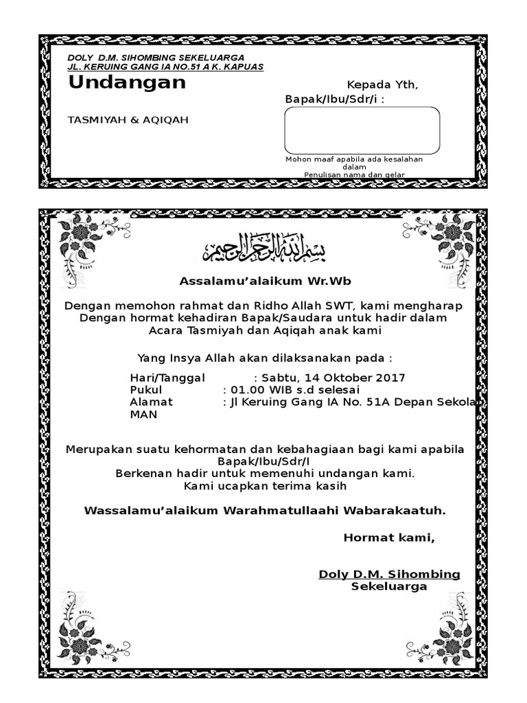 Contoh Undangan Aqiqah Yang Bisa Di Edit Pdf Blog Pendidikan