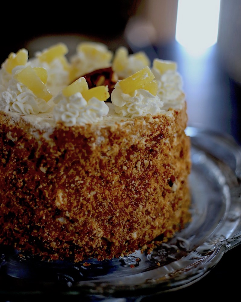 Blessings From My Kitchen: Pineapple sponge cake with cream and cashew  praline
