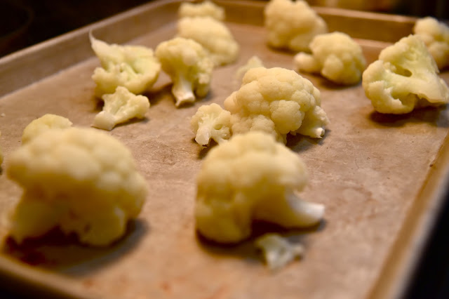 Steamed cauliflower for the "fauxtatoes," ready to roast