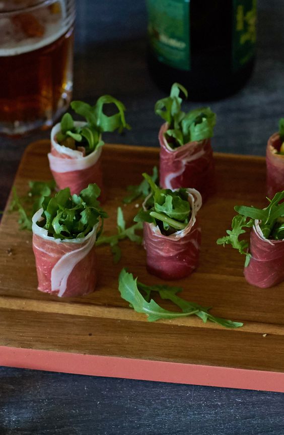 Parma ham, goats cheese and rocket canapés