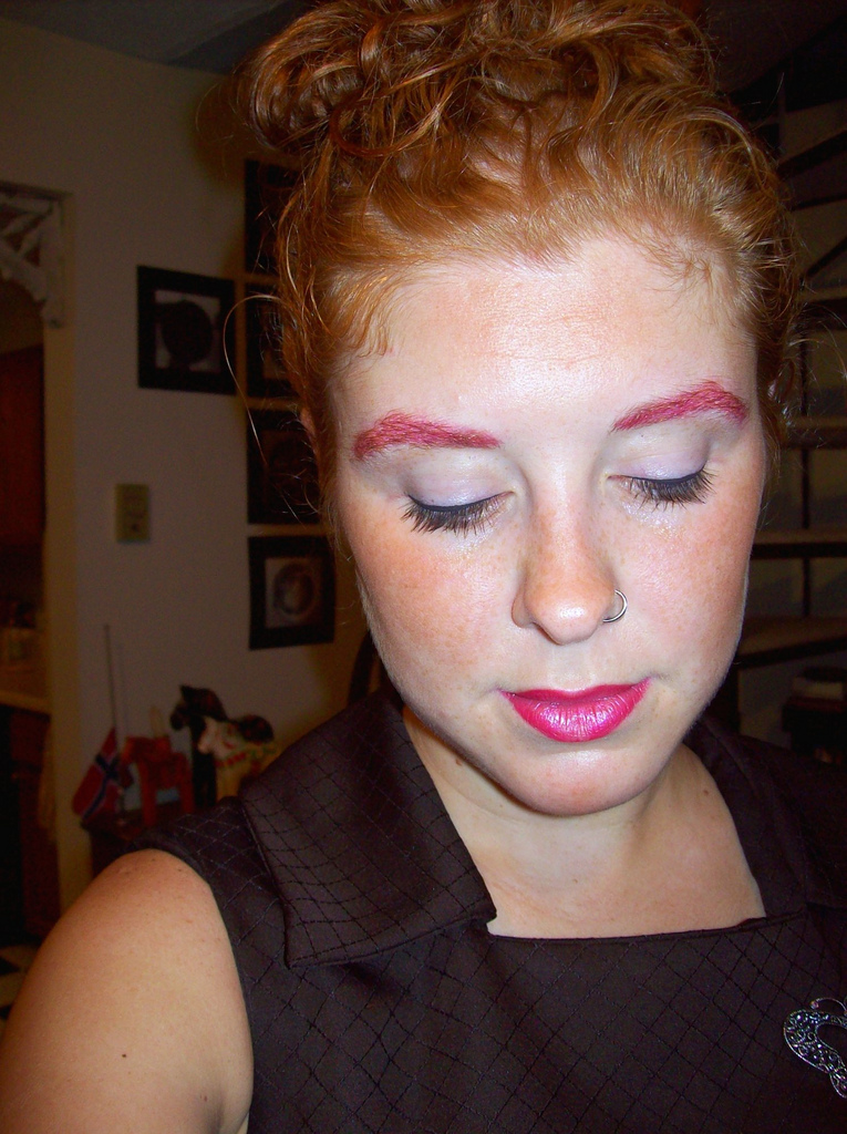 Lipstick + qtip + eyebrow = awesome. In a very Cyndi Lauper way.