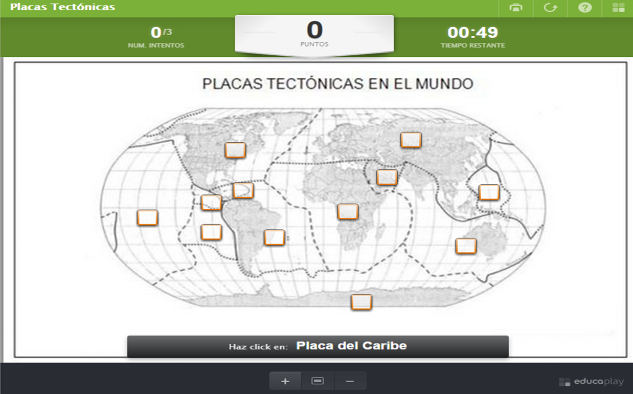 Juego interactivo para ubicar las placas tectónicas en el mundo