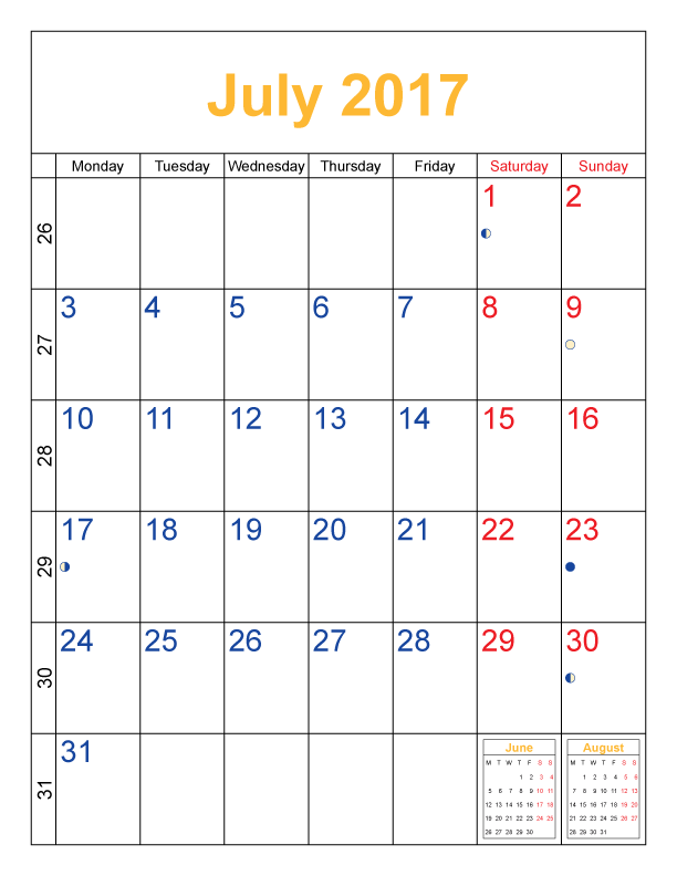 blank calendar chart