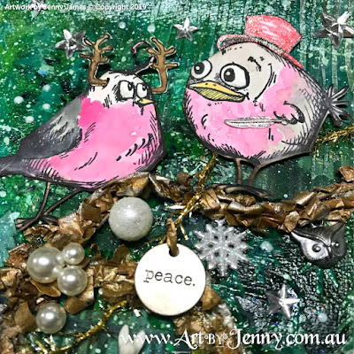 Finished Artwork of the Australian Galahs having fun this Christmas - mixed media art by Jenny James