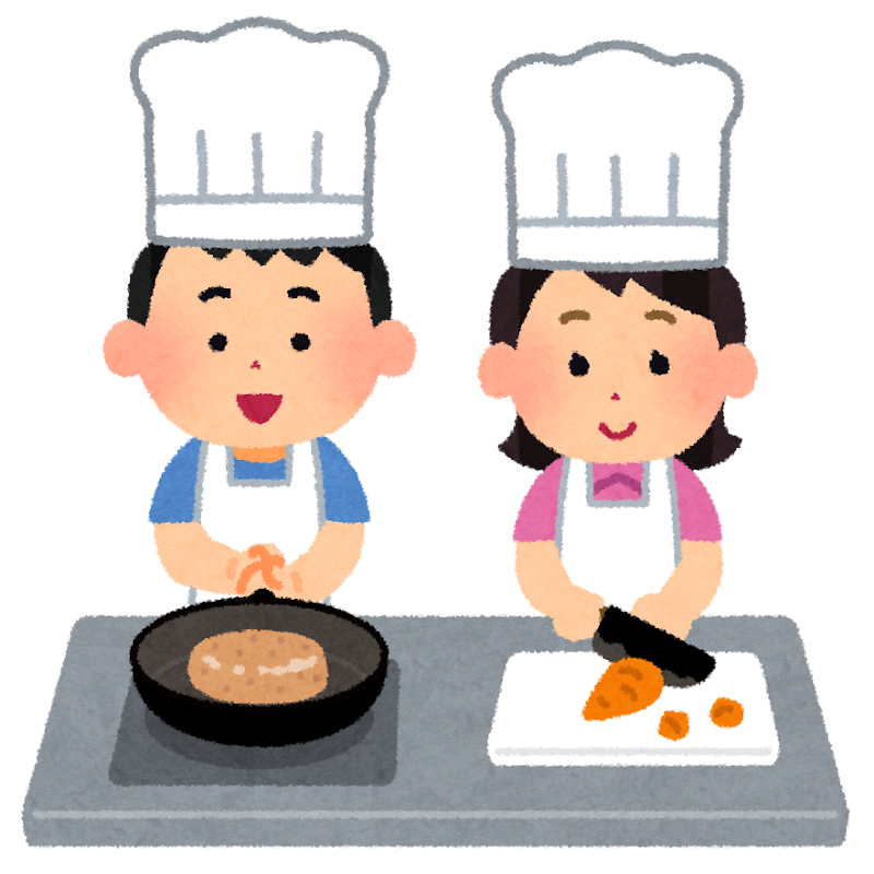 男の子と女の子が料理をしているイラスト