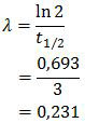 Rumus konstanta peluruhan, λ=  ln⁡2/t_(1⁄2) 