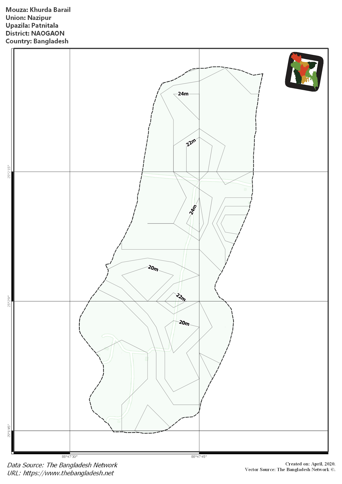 Map of Khurda Barail Mouza of Patnitala Upazila, NAOGAON, Bangladesh.