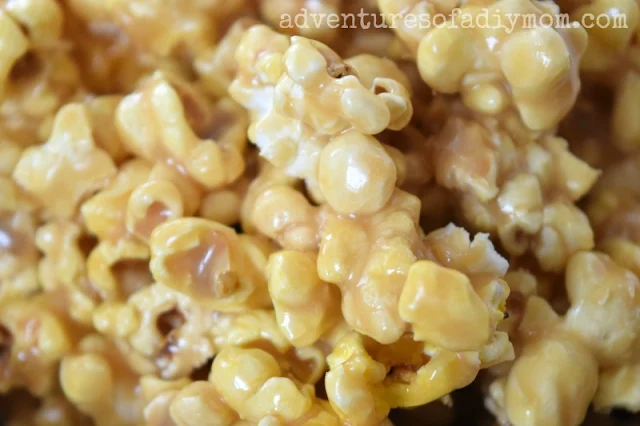 close up of homemade caramel popcorn