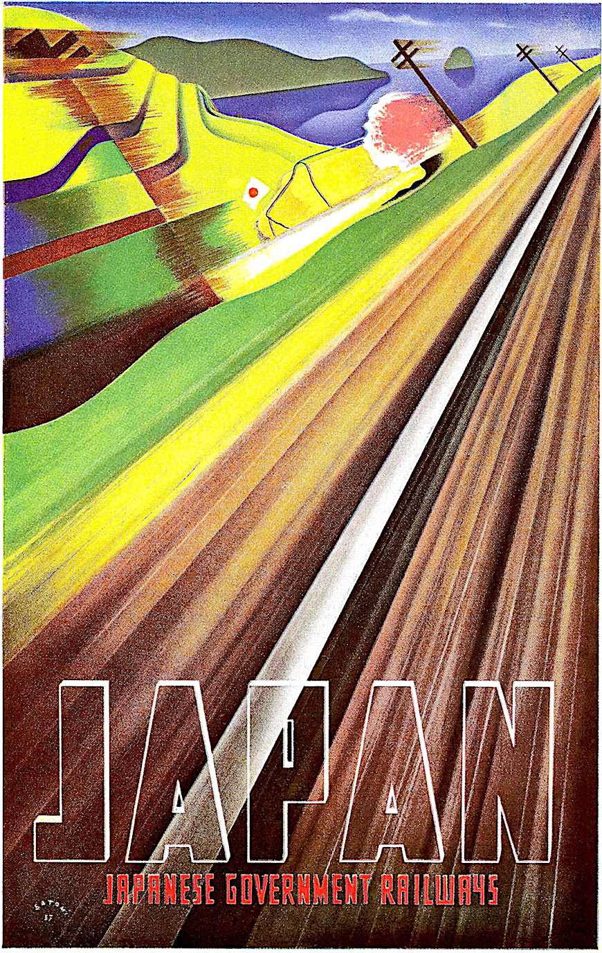 1937 poster by Satomi a 1937 travel poster by Satomi for Japanese Government Railways, motion and speed