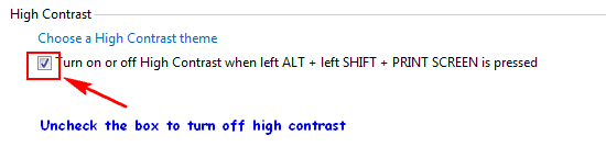disable high contrast in windows7