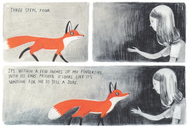 Página interior del cuento ilustrado por Isabel Arsenault Jane el zorro y yo, escrito por Fanny Britt