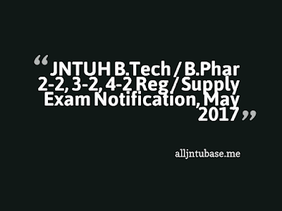 JNTUH B.Tech / B.Phar 2-2, 3-2, 4-2 Reg / Supply Exam Notification, May 2017