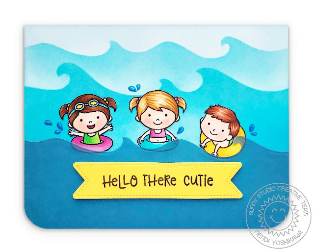 Sunny Studio Stamps: Coastal Cutes Hello There Card (using vellum with Catch A Wave Dies & Beach Babies Stamps)
