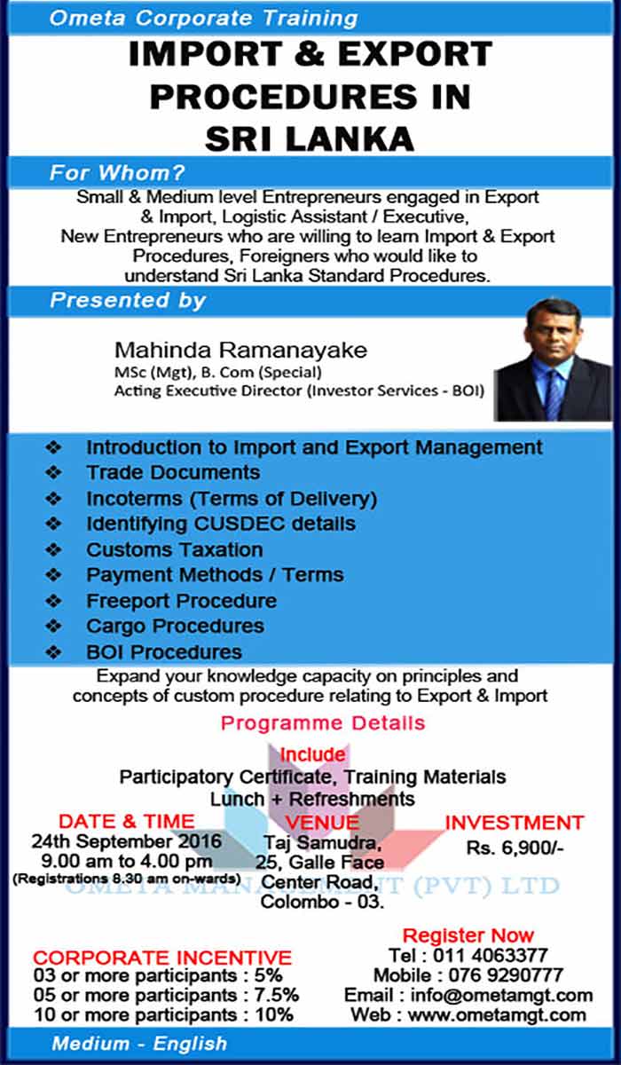 Workshop on Import and Export Procedures in Sri Lanka