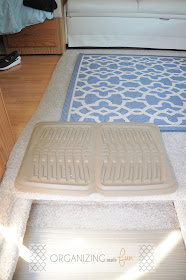 Rubber car mats to help keep dirt and rocks from getting all over the RV :: OrganizingMadeFun.com
