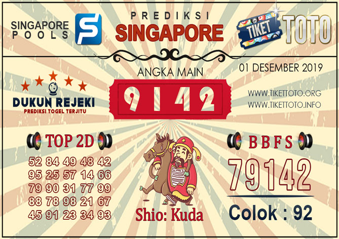Prediksi Togel SINGAPORE TIKETTOTO 01 DESEMBER 2019