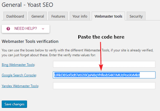 Verify WordPress site using Yoast SEO plugin