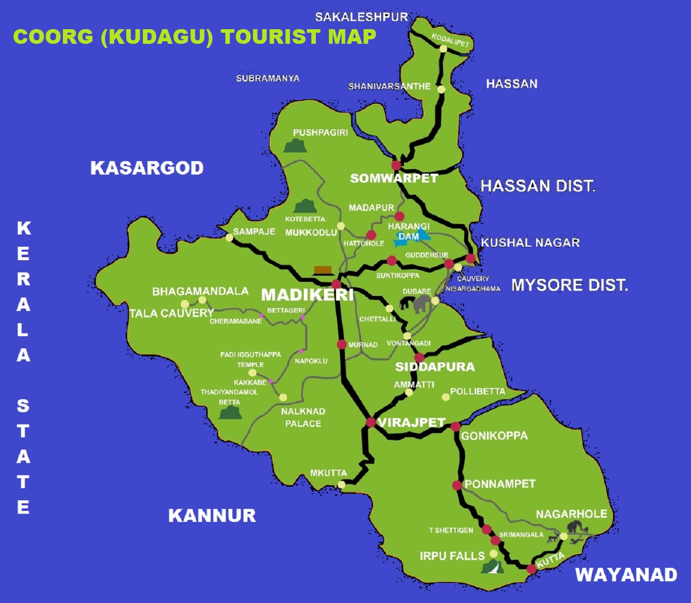 coorg tourist map with distance