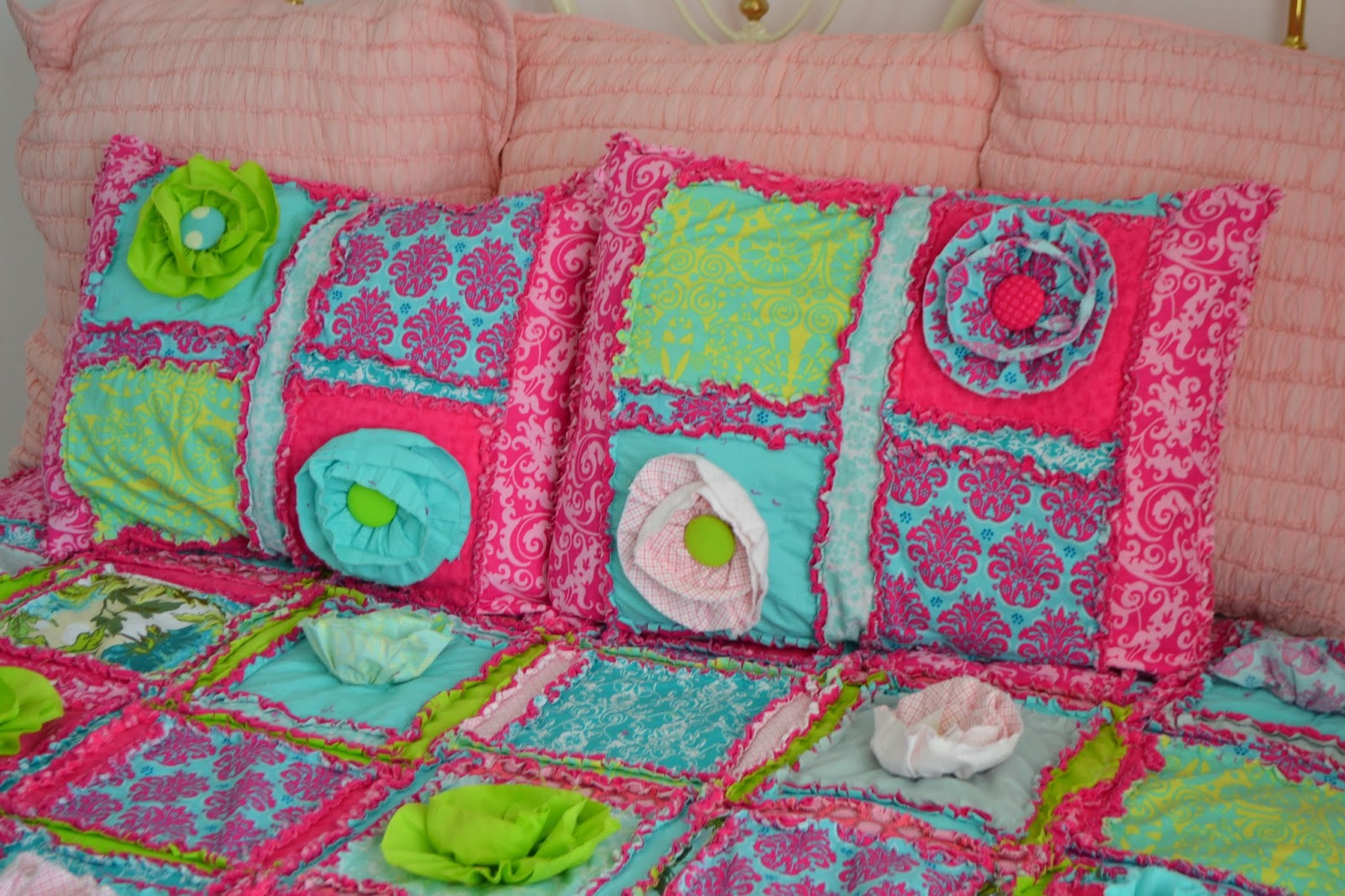 Girl Pillow Shams in Turquoise, Hot Pink, and Lime Green