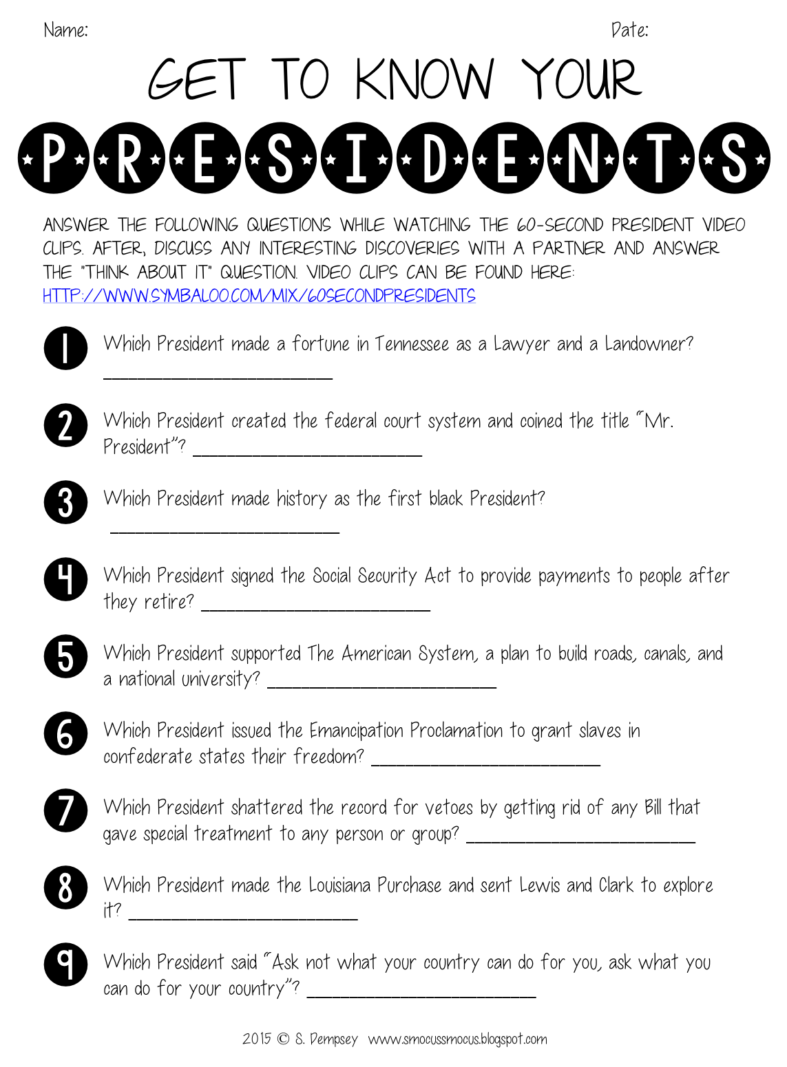 Smocus Smocus Hocus Pocus Presidents Day Activity