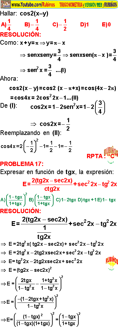 Identidades Del Angulo Doble Ejercicios Resueltos De Trigonometria Pdf