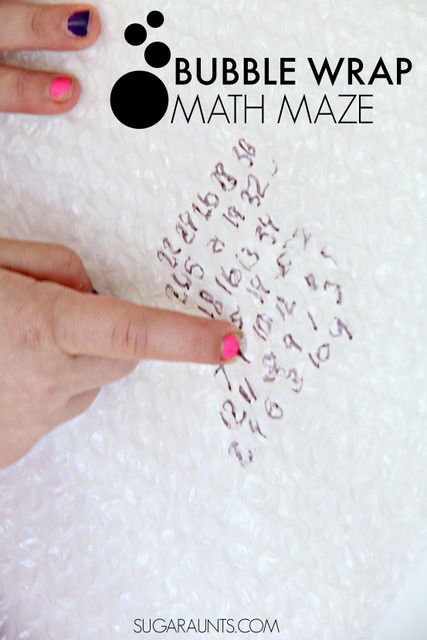 This first grade math activity is a great way to build a foundation in addition and subtraction. Besides being a creative way to practice math skills, this bubble wrap math maze is big time fun and great for fine motor skills like intrinsic hand strength and an open web space. Also great for visual scanning skills in kids, too.