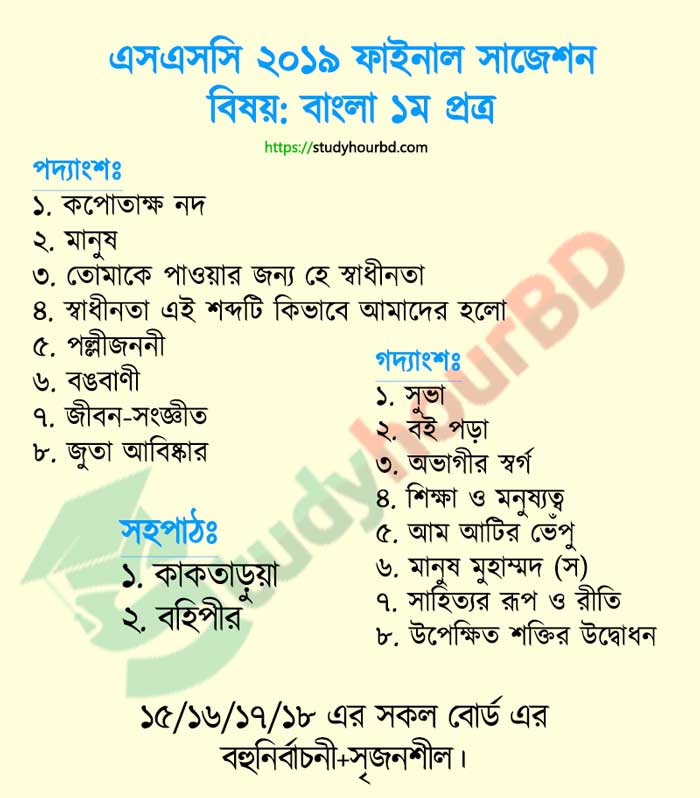 SSC Bangla Suggestion 2019 [Bangla 1st & 2nd Paper] - StudyhourBD