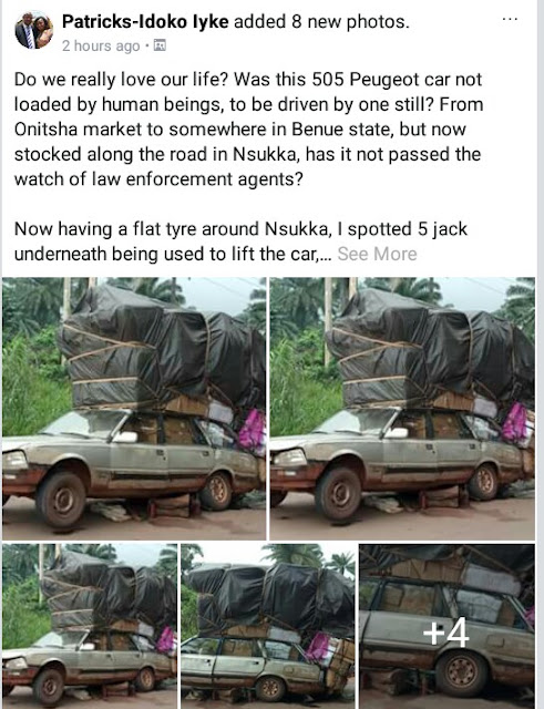Photos of a ridiculously overloaded small vehicle heading to Benue from Onitsha Main Market
