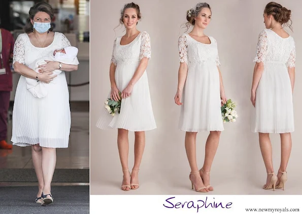 Princess Stephanie wore Serephine Ivory Lace Top Pleated Maternity Dress
