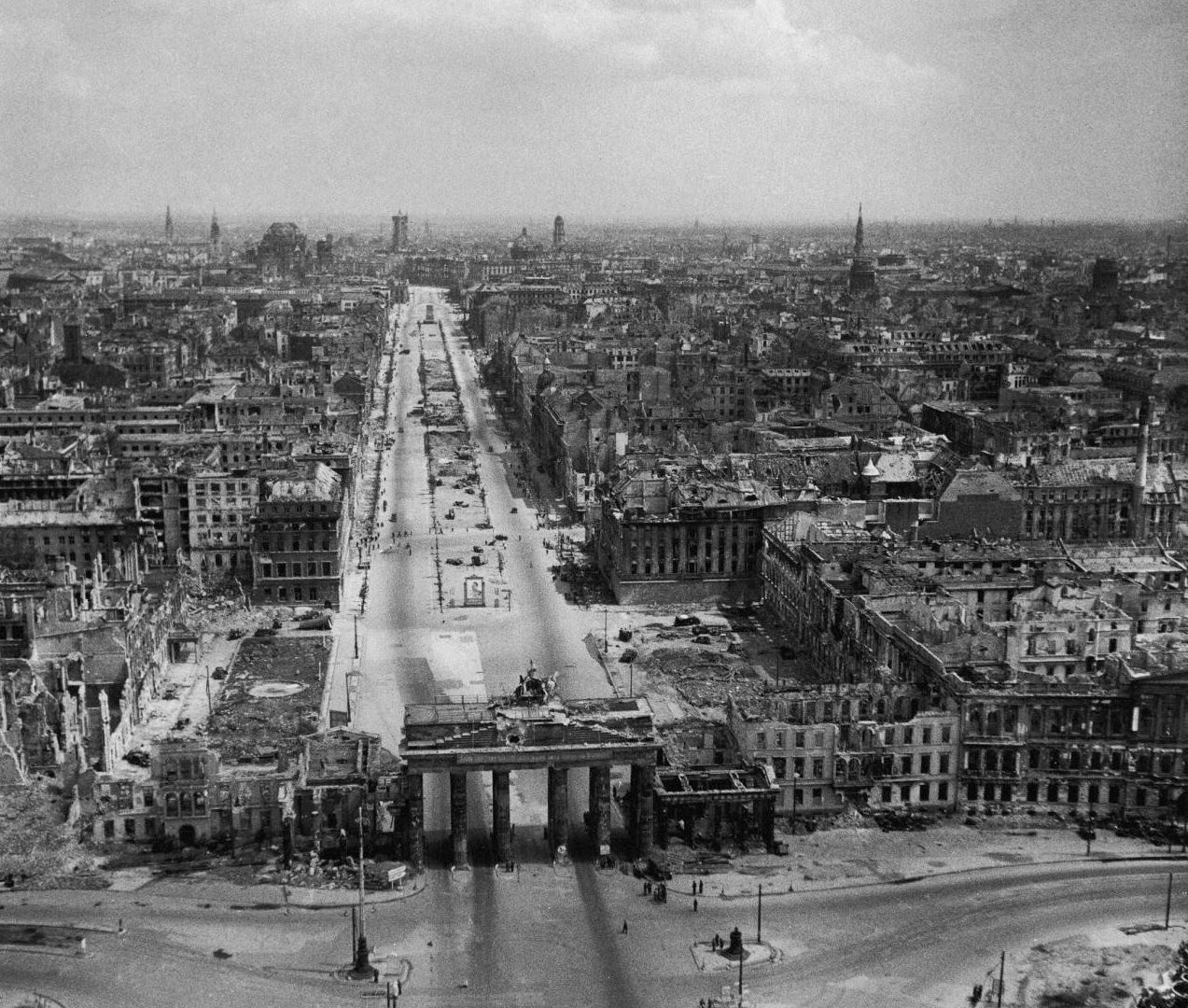 The area extending north beyond the Brandenburg Gate was later controlled by Soviets for almost 40 year. Note the portrait of Stalin in the center.