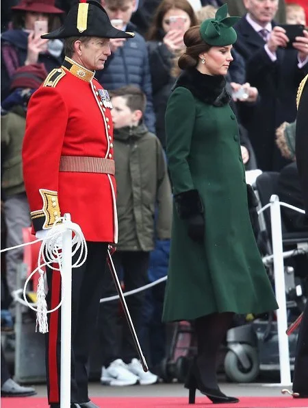 Kate Middleton wore green Catherine Walker coatTod's Suede Pumps and KIKI McDonough Green Tourmaline and Green Amethyst Oval Drop Earrings