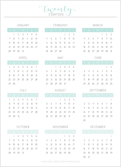 2018 year at a glance calendar printable