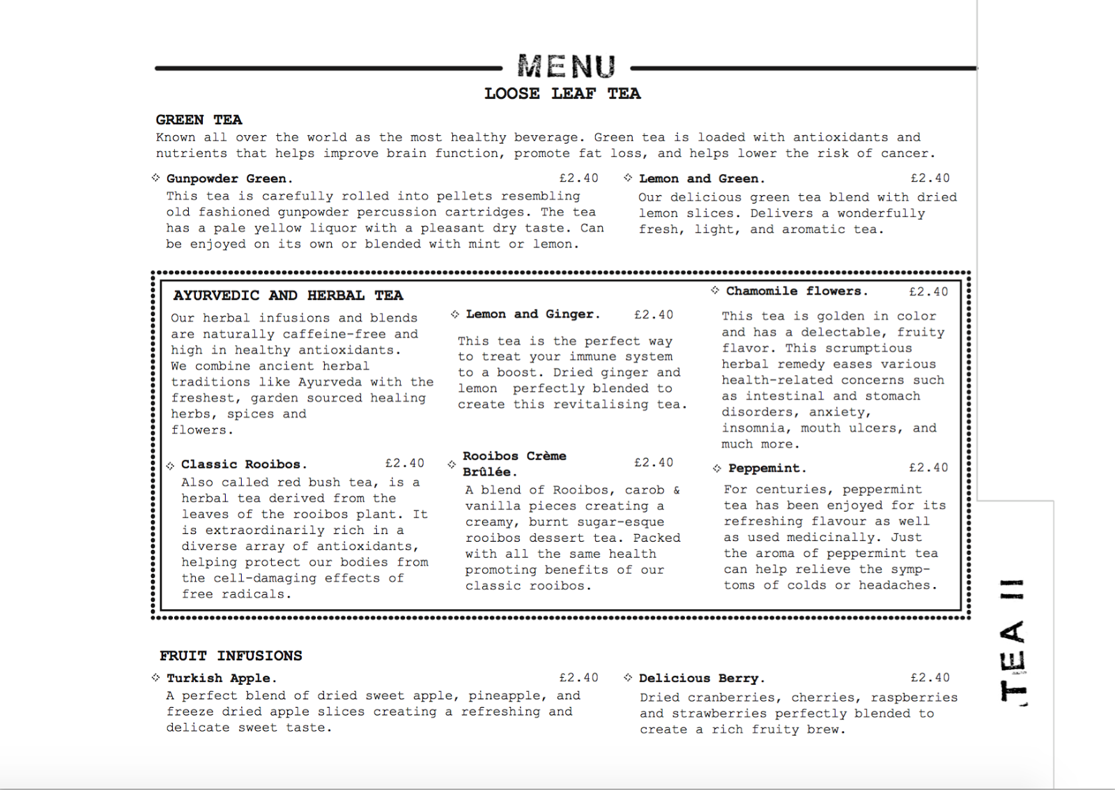 Menu The Crosby Tea Rooms
