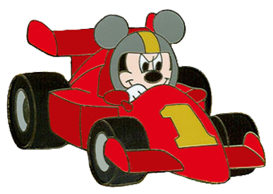 Mickey corriendo en formula 1 