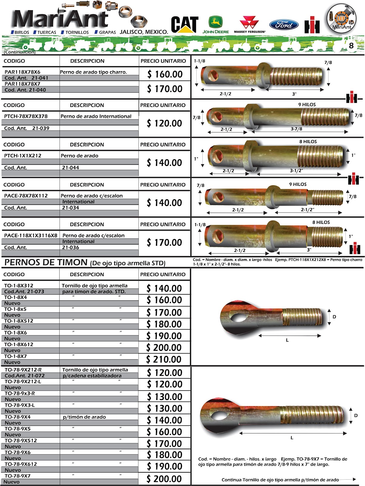 MariAnt tuercas birlos y tornillos CATALOGO AGRICOLA