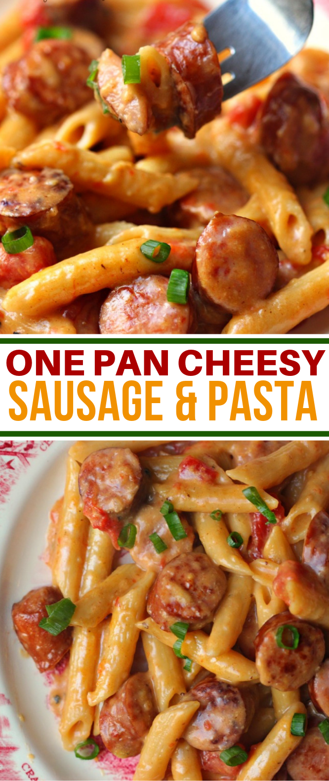 ONE PAN CHEESY SMOKED SAUSAGE & PASTA RECIPE #dinner #pastarecipe