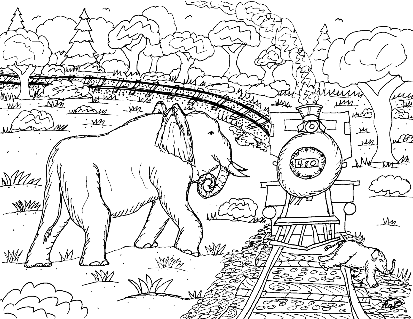 Robin 39 s Great Coloring Pages Jumbo - Jumbo The Circus Elephant Takes On A Train Engine 