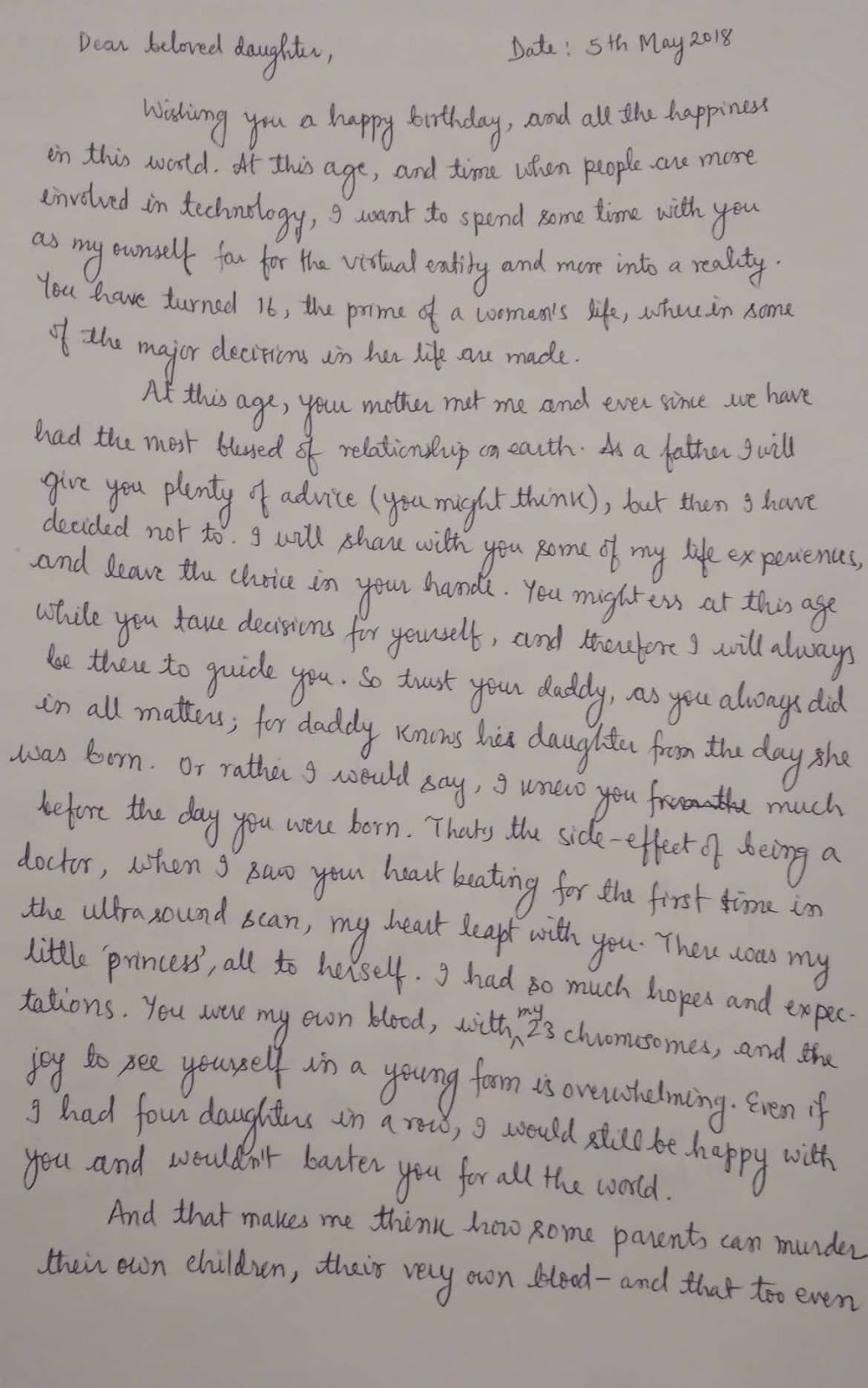 Letter to a Daughter from Dad. AIIMS DOCTOR