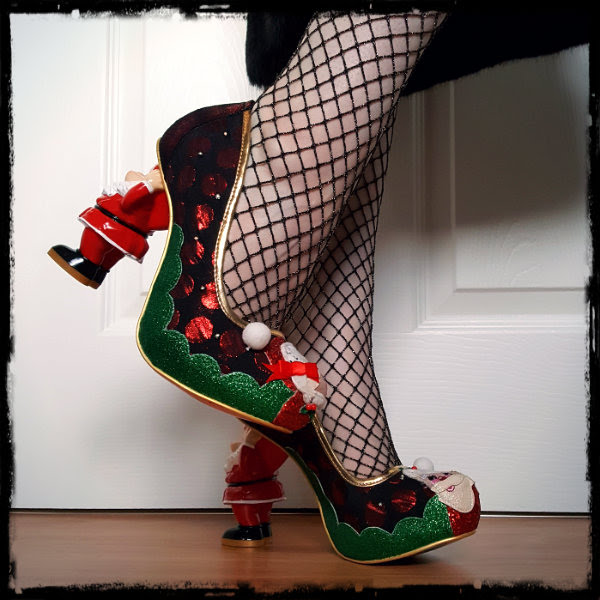 Irregular Choice Mr & Mrs Clause shoes AW17 novelty festive heels on feet