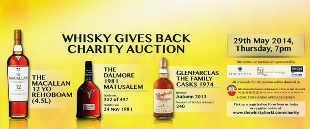 Whisky Charity Auction, the whisky bar kl, the Macallan 12 YO Rehoboam 4.5L, the Dalmore 1981 Matusalem and Glenfarclas The Family Casks 1974.