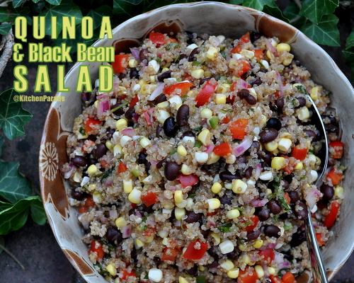 Quinoa & Black Bean Salad ♥ KitchenParade.com, a great make-ahead salad recipe. Hearty with quinoa and crunchy with vegetables, bright with lime. A real crowd pleaser.