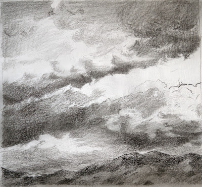 atmospheric, clouds, Angeles Forest, small sketch,  Katherine Kean, graphite on paper 