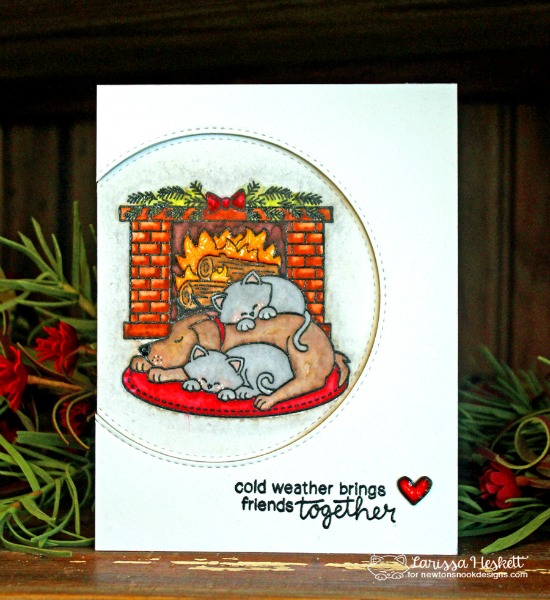 Dog and Cat by Fireplace Card by Larissa Heskett | Fireside Friends Stamp Set by Newton's Nook Designs #newtonsnook