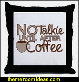 No Talkie Til Coffee Throw Pillow coffee theme decor - coffee themed decorating ideas - coffee themed kitchen decorations - coffee cup theme in the kitchen - coffee kitchen decor - coffee wall decal stickers - coffee cafe decor - coffee wallpaper murals - Barista tools coffee cafe No Talkie Til Coffee Throw Pillow