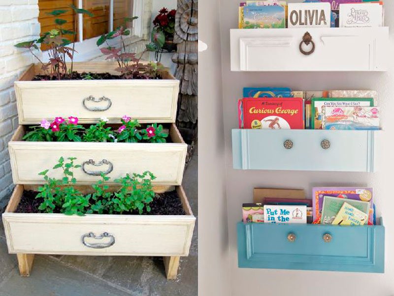 10 ideias criativas e úteis para móveis e objetos: transformando gaveta em canteiro para plantas ou suporte para livros