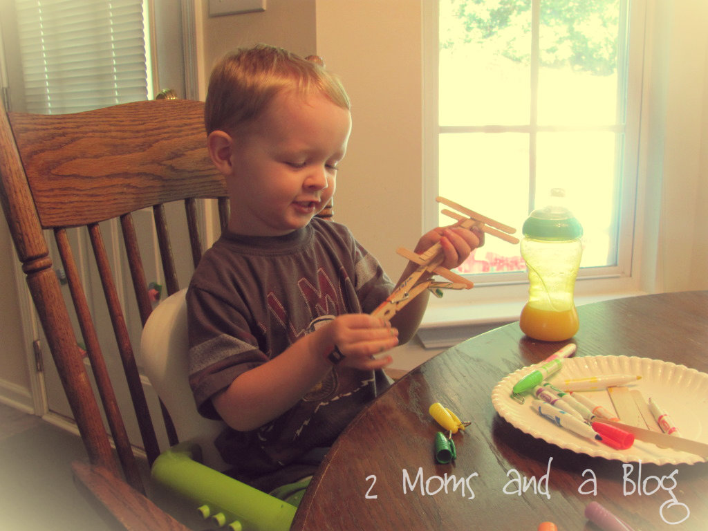 2 Moms and a Blog: Pinterest Inspired- Stick Airplanes