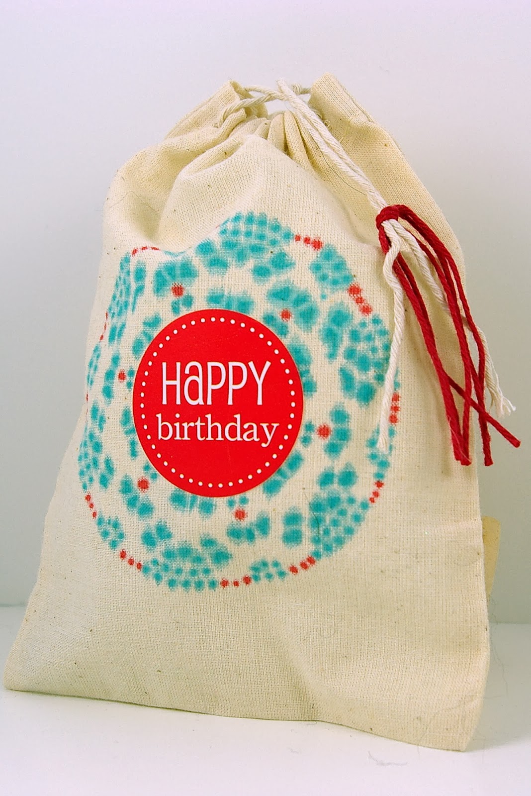 SRM Stickers Blog - Doily Stenciled Birthday Bag by Michelle - #birthday #card #doilies #gift #bag #muslin #twine #gift #stencil 
